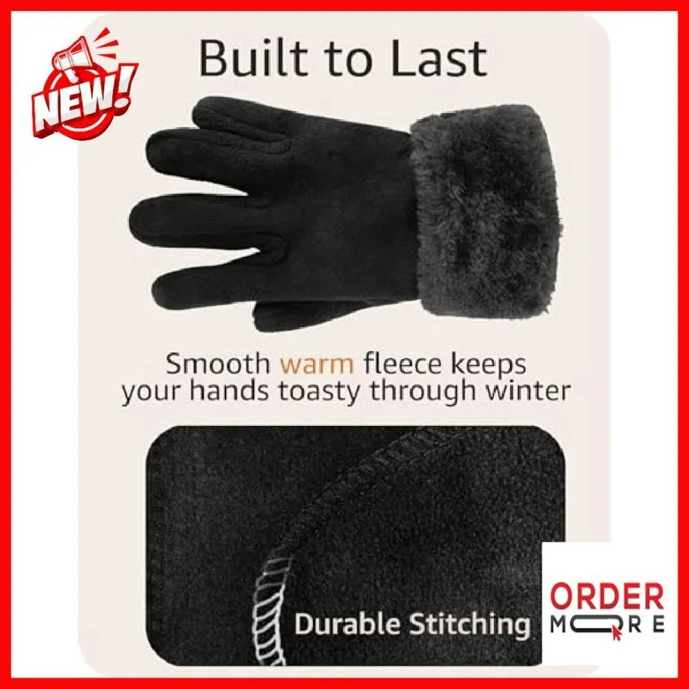 Women's Fleece Winter Hat & Glove Set - Warm Plush Fur Trim
